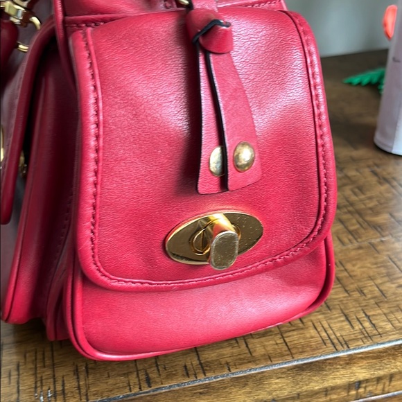 BCBGirls Red Leather Satchel Double Handled with Gold Accents Hand Bag - Picture 4 of 6